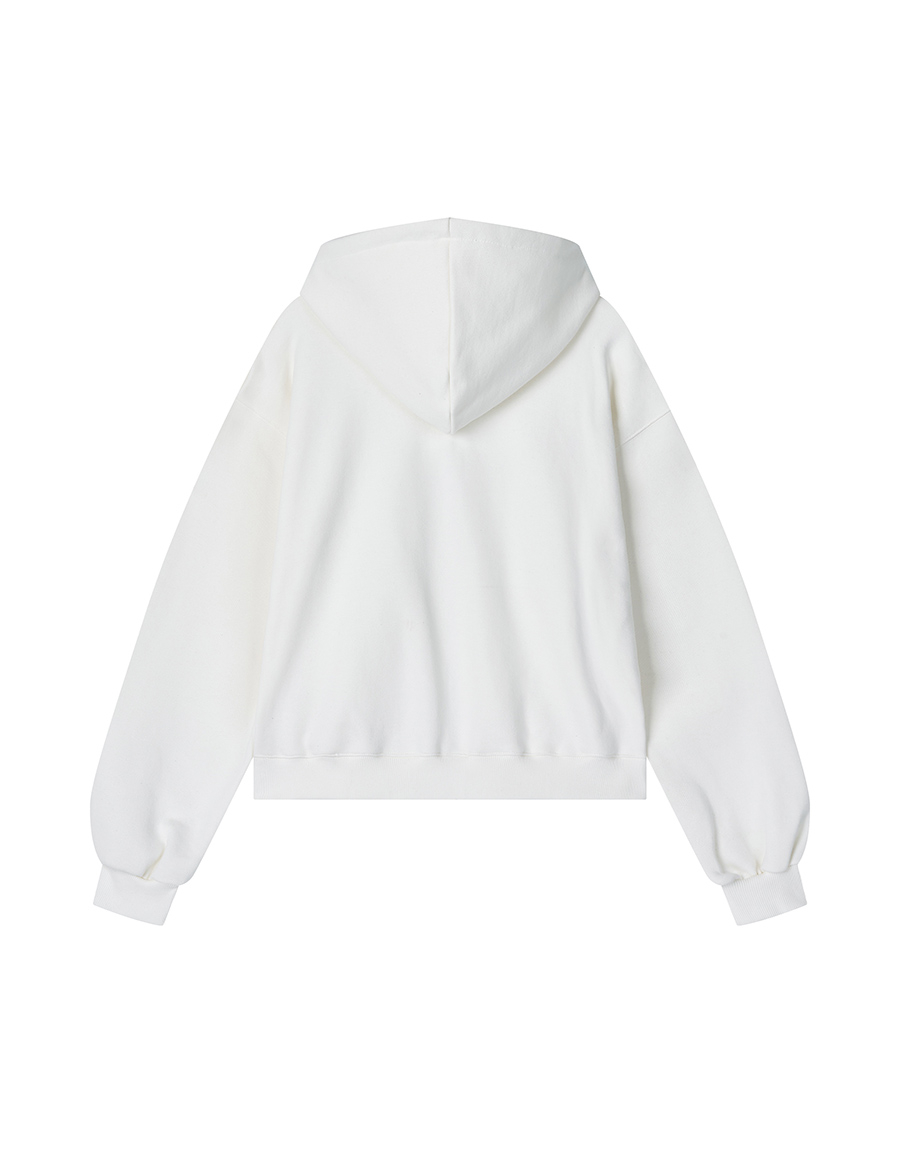 MARGARINE APPLIQUE TWO-WAY ZIP-UP HOODIE - 5 COLORS IVORY