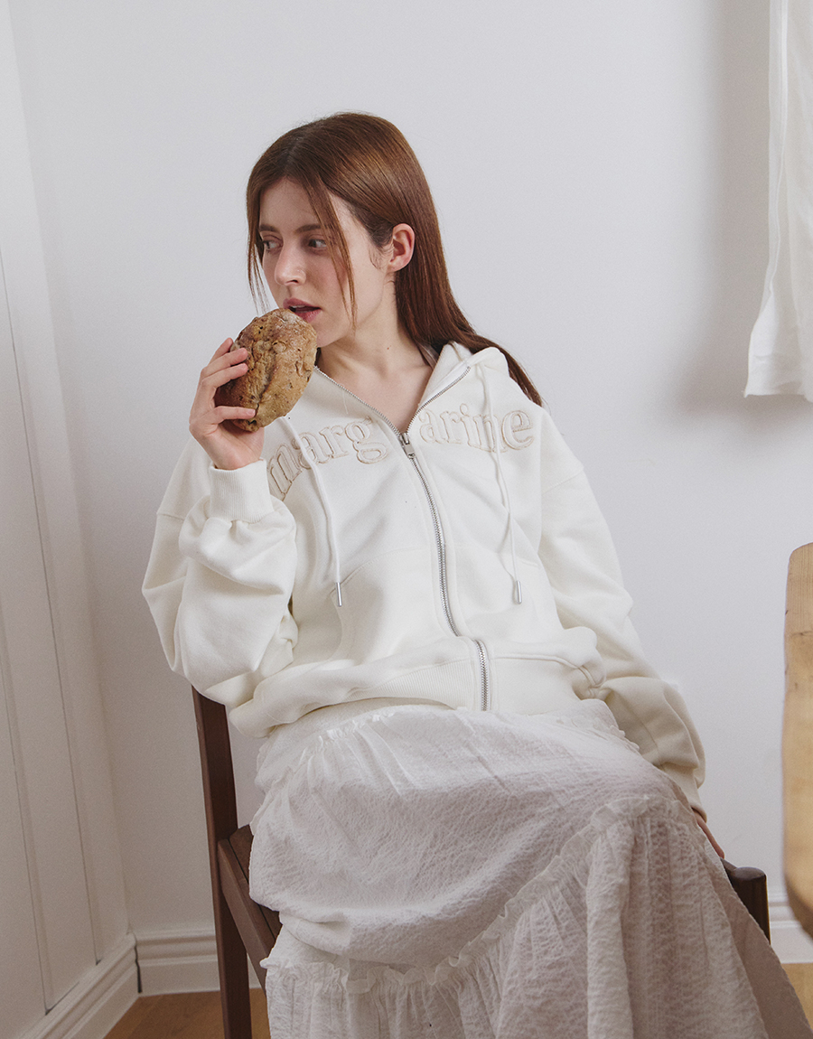 MARGARINE APPLIQUE TWO-WAY ZIP-UP HOODIE - 5 COLORS IVORY