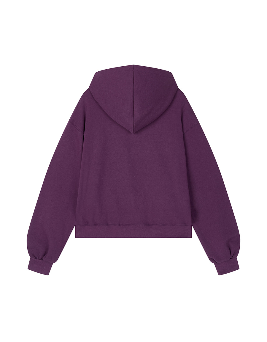 MARGARINE APPLIQUE TWO-WAY ZIP-UP HOODIE - 5 COLORS PURPLE