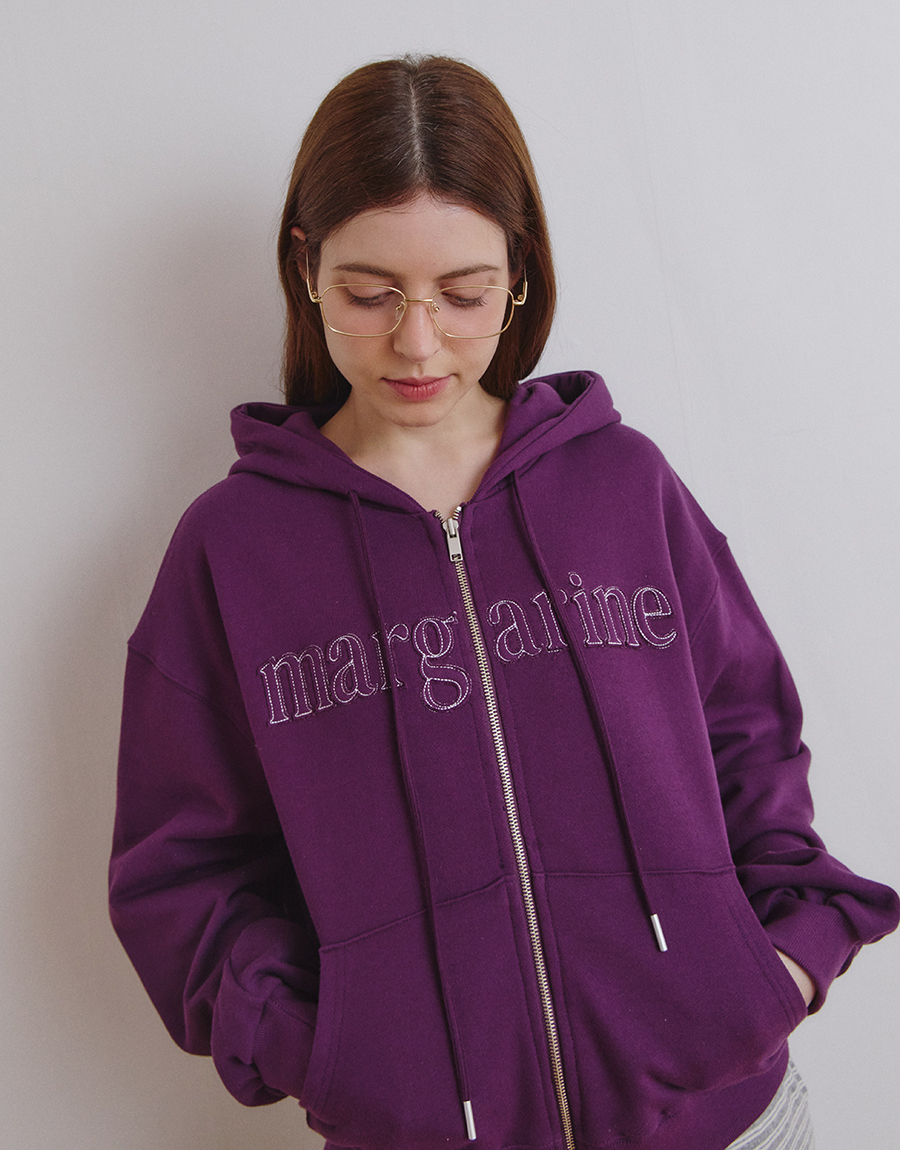 MARGARINE APPLIQUE TWO-WAY ZIP-UP HOODIE - 5 COLORS PURPLE