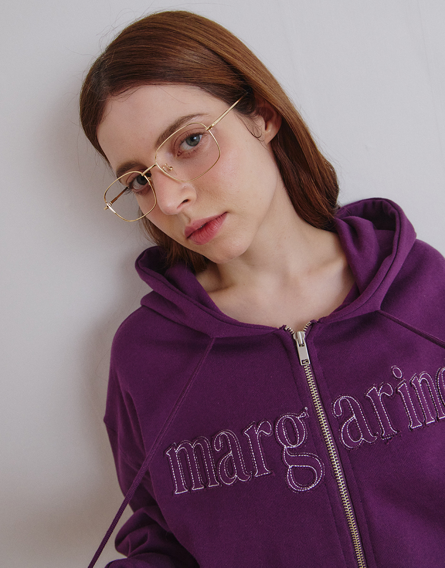 MARGARINE APPLIQUE TWO-WAY ZIP-UP HOODIE - 5 COLORS PURPLE
