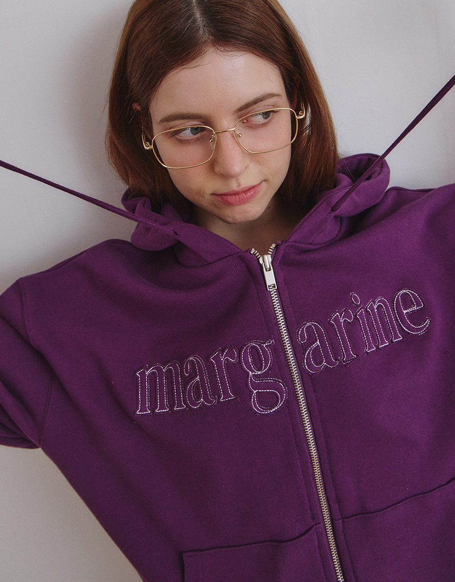 MARGARINE APPLIQUE TWO-WAY ZIP-UP HOODIE - 5 COLORS PURPLE