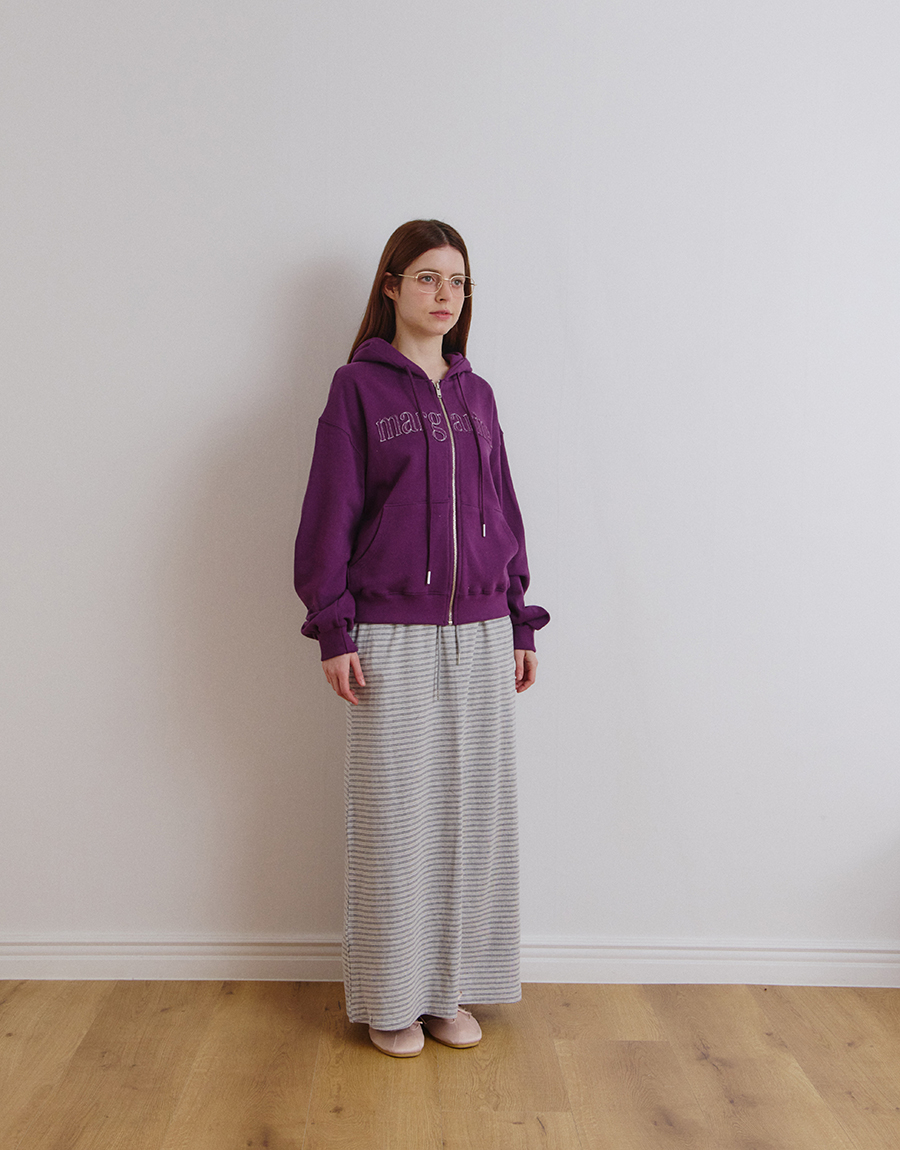 MARGARINE APPLIQUE TWO-WAY ZIP-UP HOODIE - 5 COLORS PURPLE