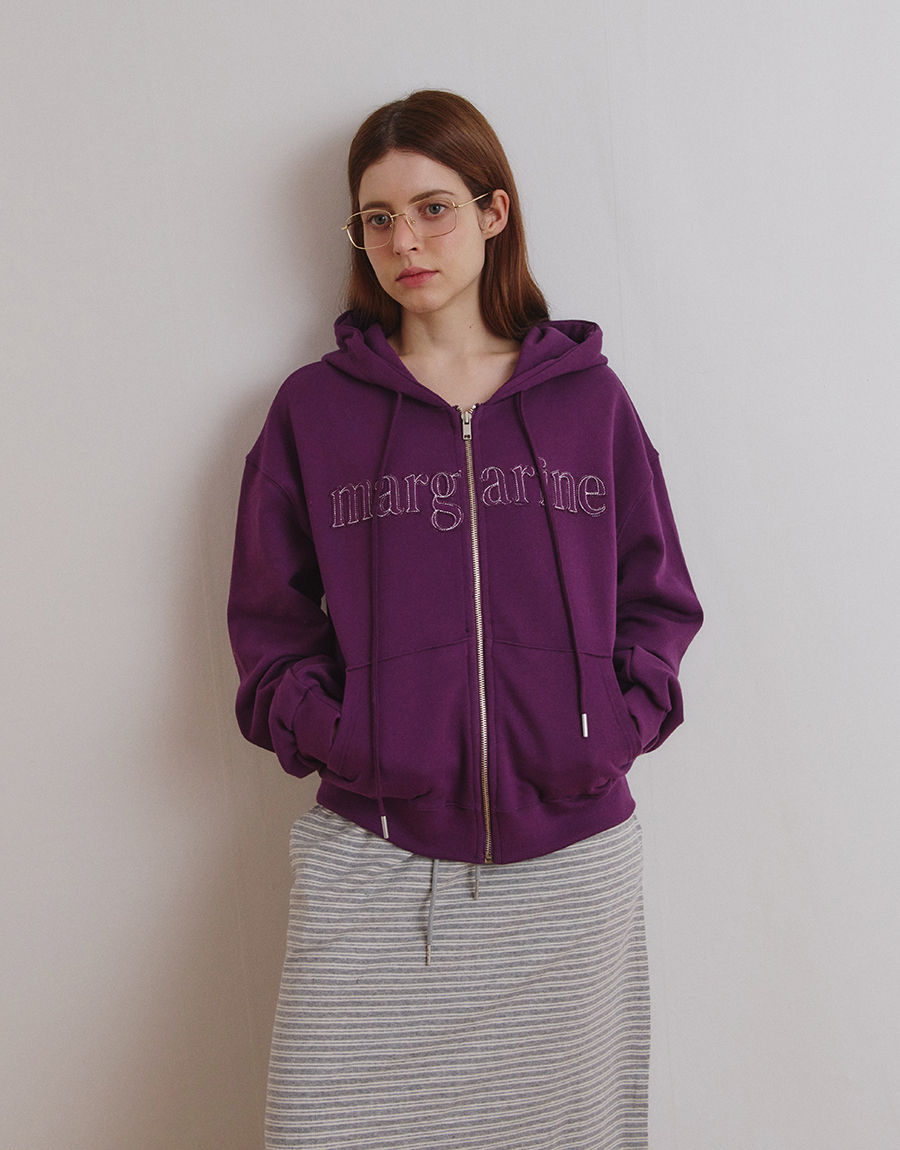 MARGARINE APPLIQUE TWO-WAY ZIP-UP HOODIE - 5 COLORS PURPLE