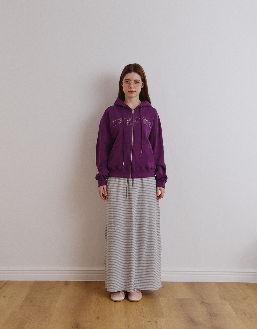 MARGARINE APPLIQUE TWO-WAY ZIP-UP HOODIE - 5 COLORS PURPLE