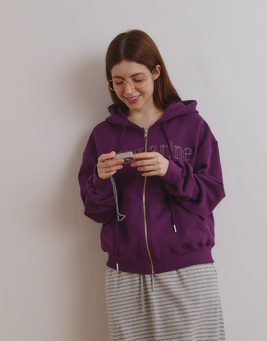 MARGARINE APPLIQUE TWO-WAY ZIP-UP HOODIE - 5 COLORS PURPLE