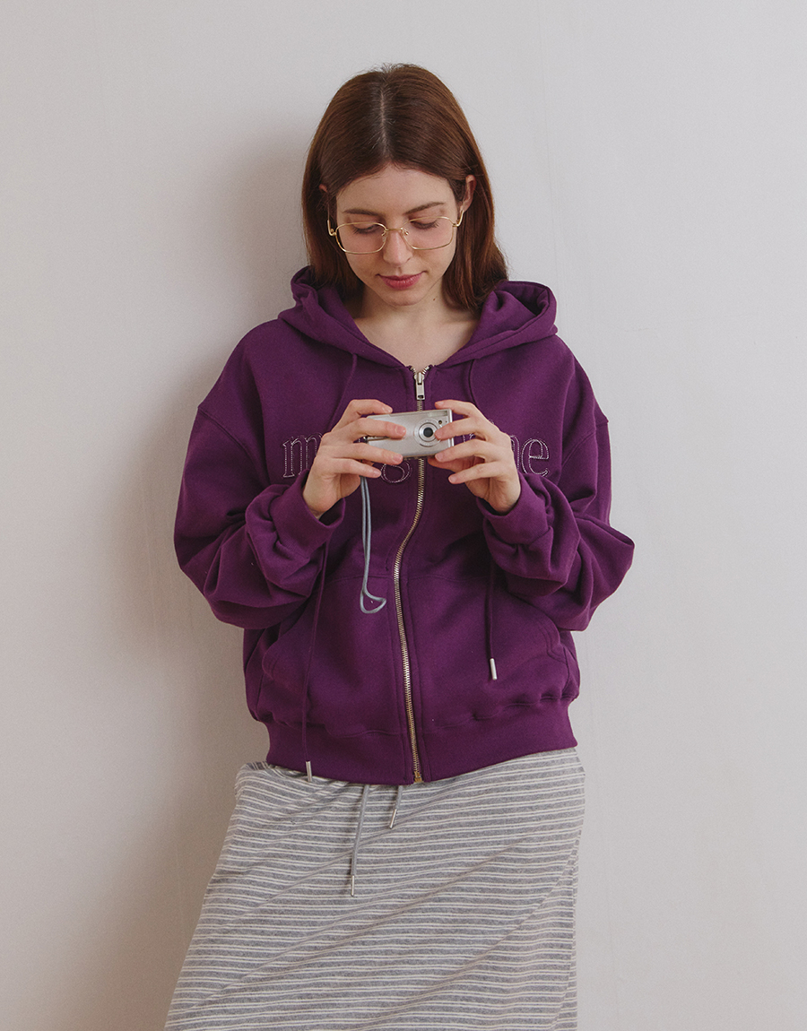 MARGARINE APPLIQUE TWO-WAY ZIP-UP HOODIE - 5 COLORS PURPLE