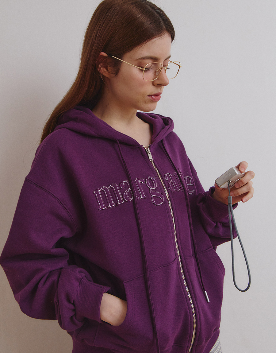 MARGARINE APPLIQUE TWO-WAY ZIP-UP HOODIE - 5 COLORS PURPLE