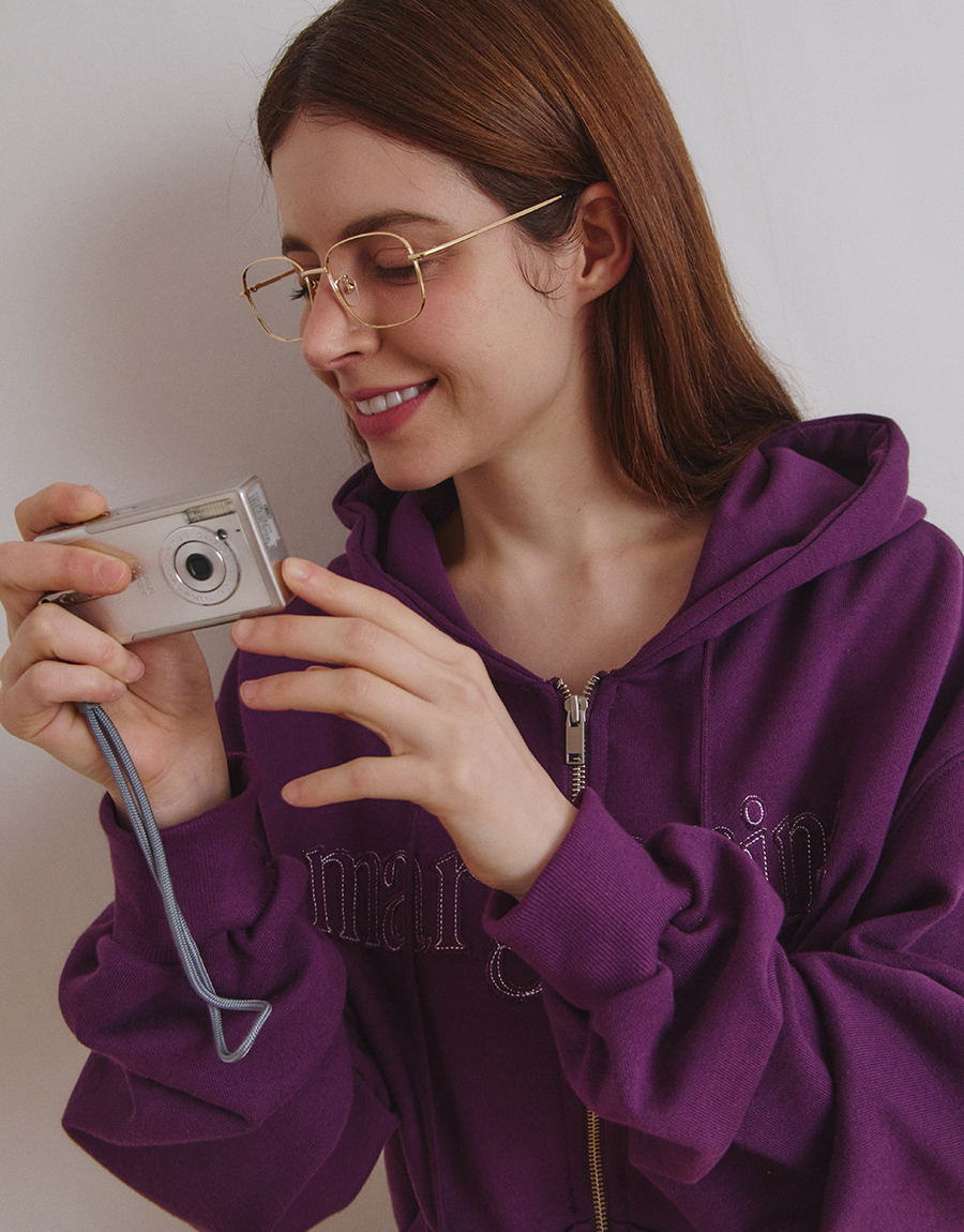 MARGARINE APPLIQUE TWO-WAY ZIP-UP HOODIE - 5 COLORS PURPLE