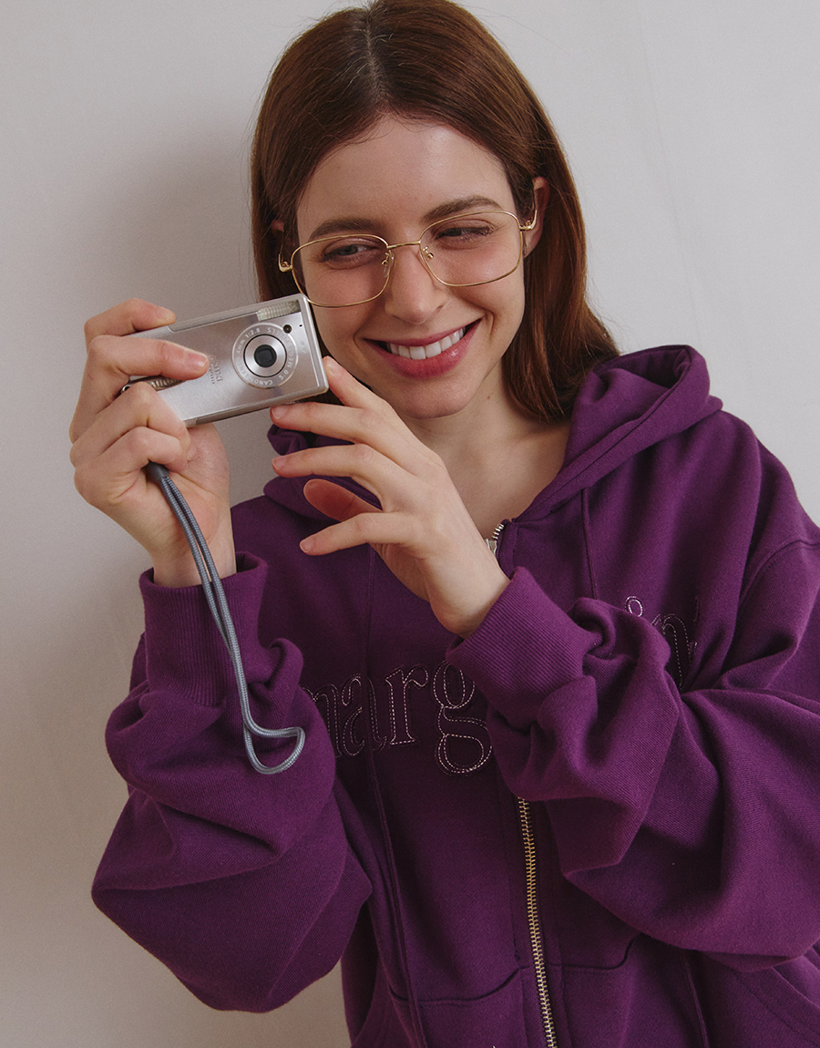 MARGARINE APPLIQUE TWO-WAY ZIP-UP HOODIE - 5 COLORS PURPLE