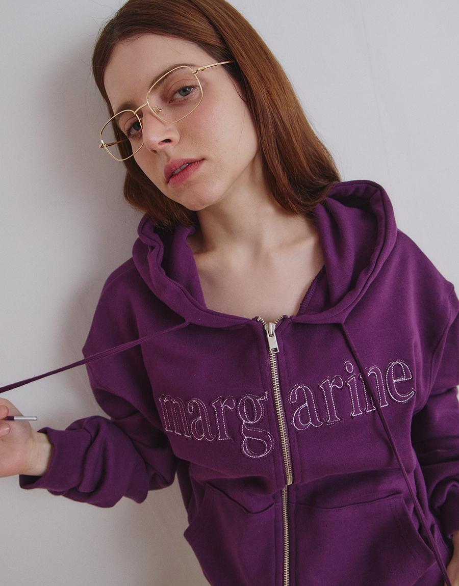 MARGARINE APPLIQUE TWO-WAY ZIP-UP HOODIE - 5 COLORS PURPLE