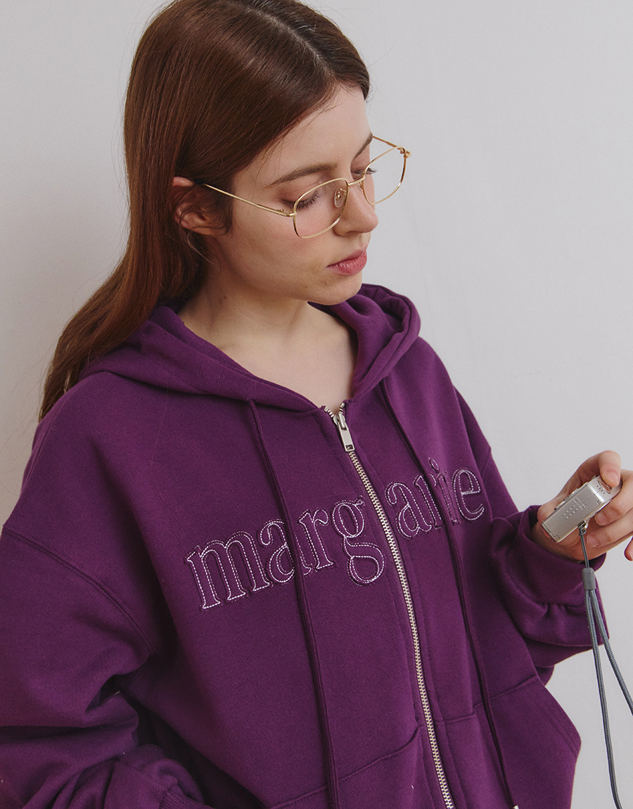 MARGARINE APPLIQUE TWO-WAY ZIP-UP HOODIE - 5 COLORS PURPLE