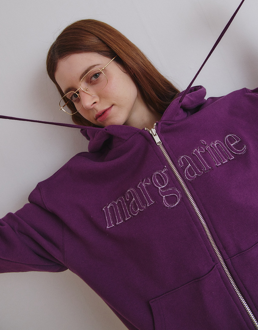 MARGARINE APPLIQUE TWO-WAY ZIP-UP HOODIE - 5 COLORS PURPLE