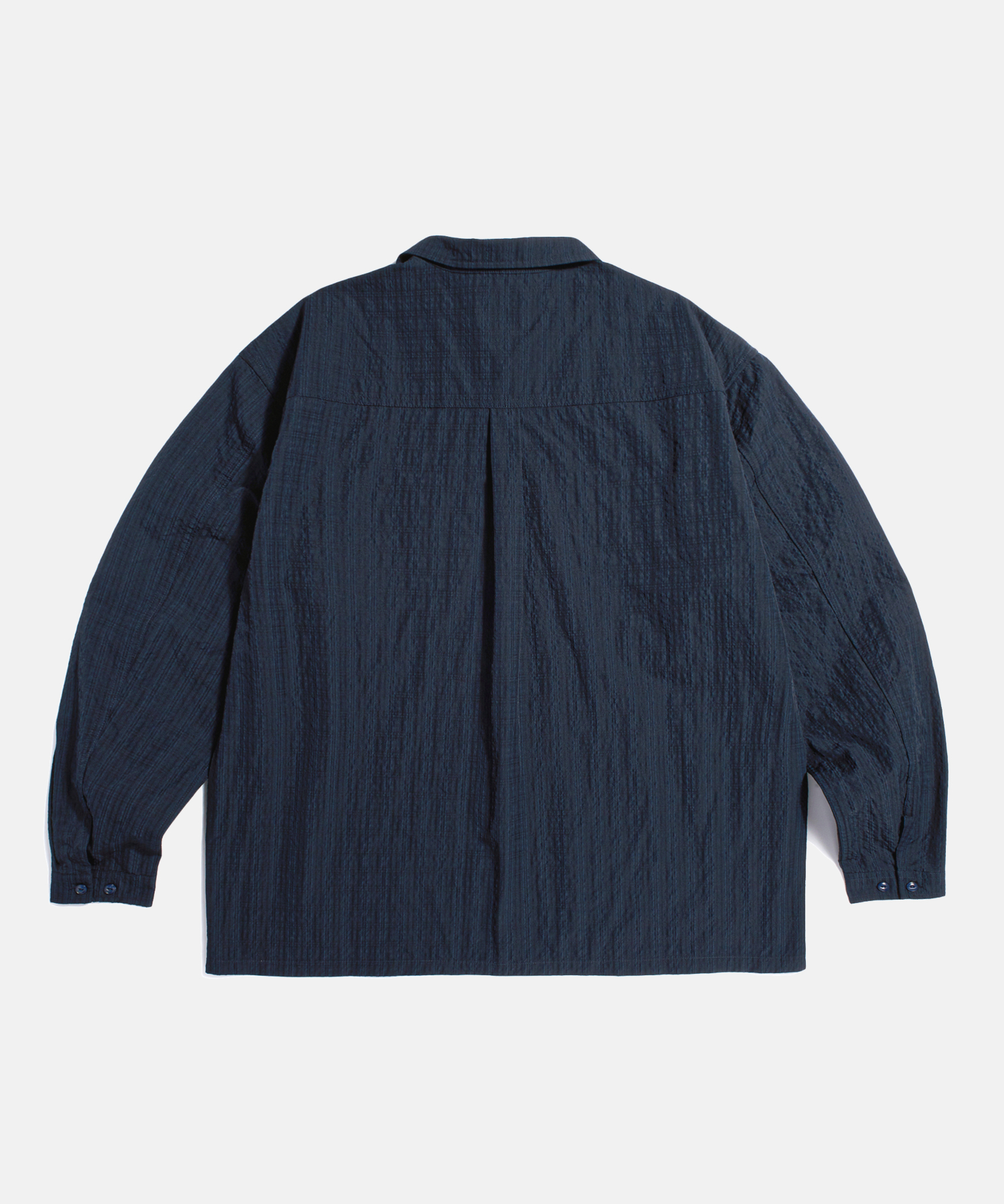 Checked Seersucker Open Collar Shirt Navy
