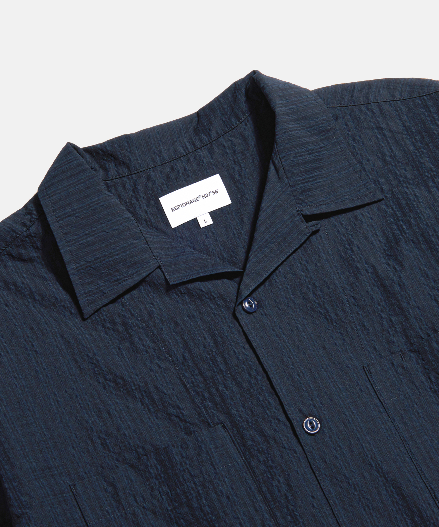 Checked Seersucker Open Collar Shirt Navy