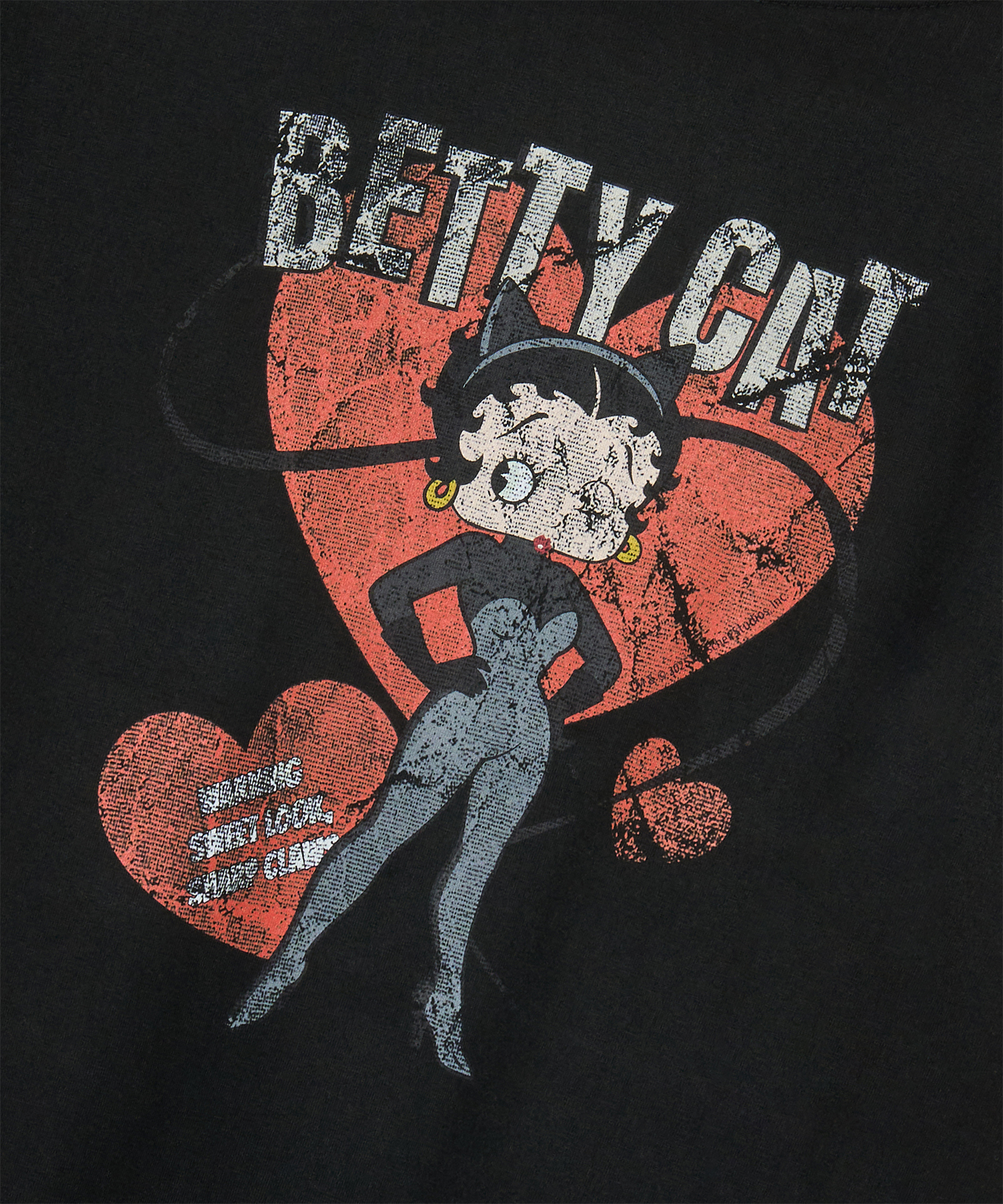 [SET] BETTY BOOP Betty Cat Halter Off-Shoulder T-Shirt_Black