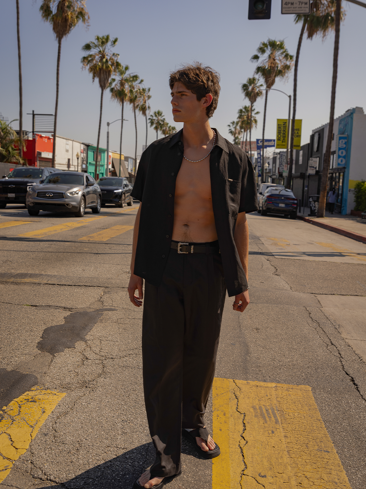 Austin Linen Wide Pants Black