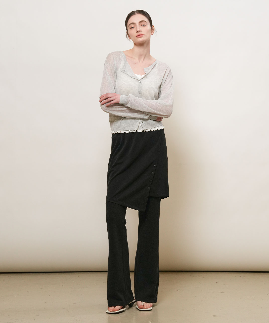 woman packable sheer long sleeve cardigan [melange grey]