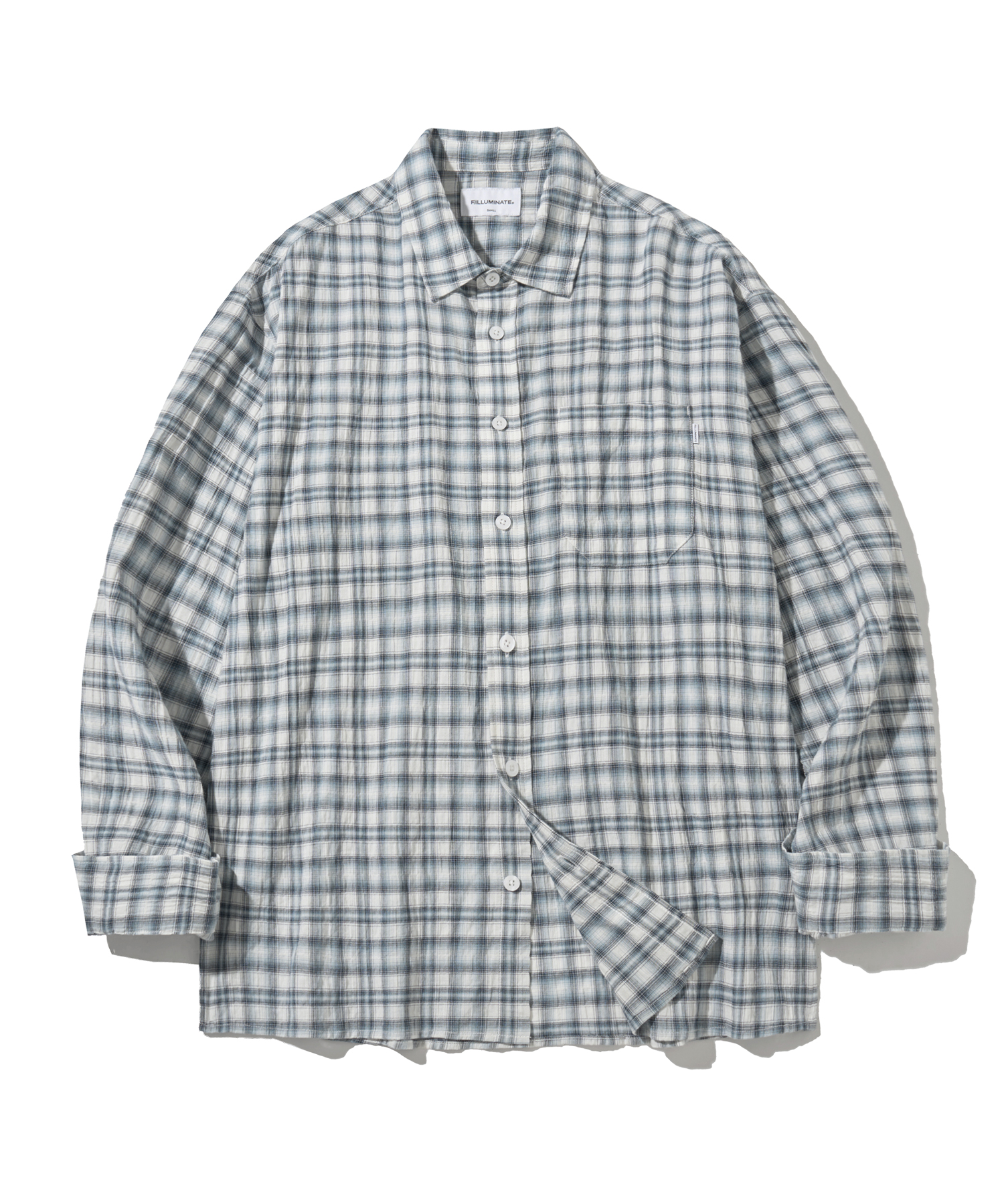 Pastel Check Wrinkle Shirt-Sky Blue