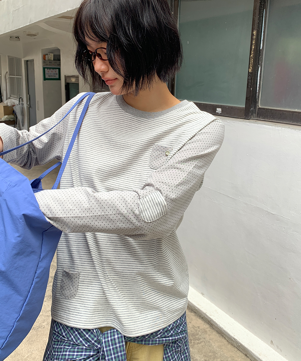 DOT STRIPE MULTI POCKET LONG SLEEVE GREY