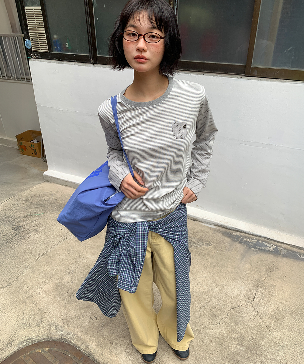 DOT STRIPE MULTI POCKET LONG SLEEVE GREY