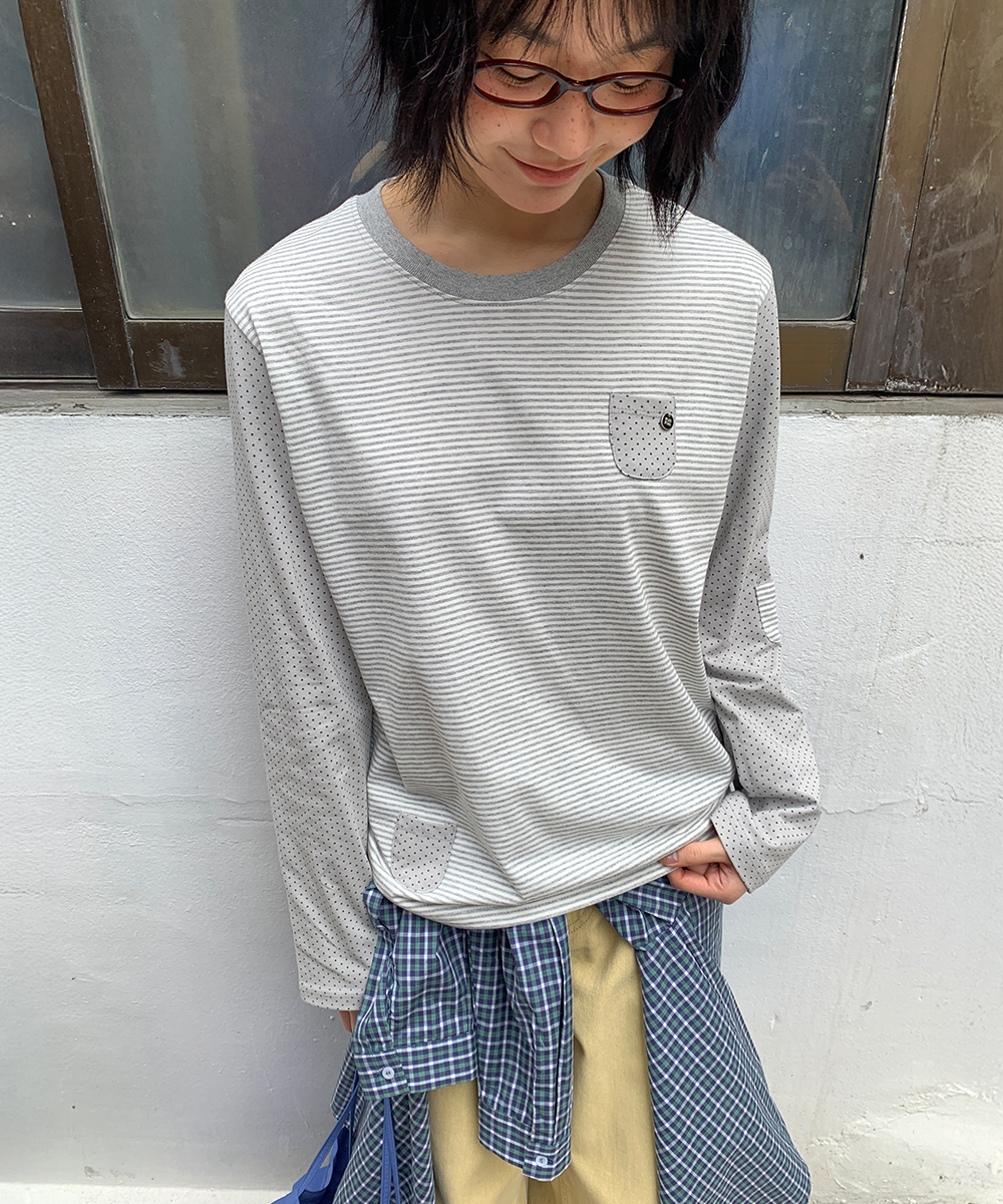 DOT STRIPE MULTI POCKET LONG SLEEVE GREY