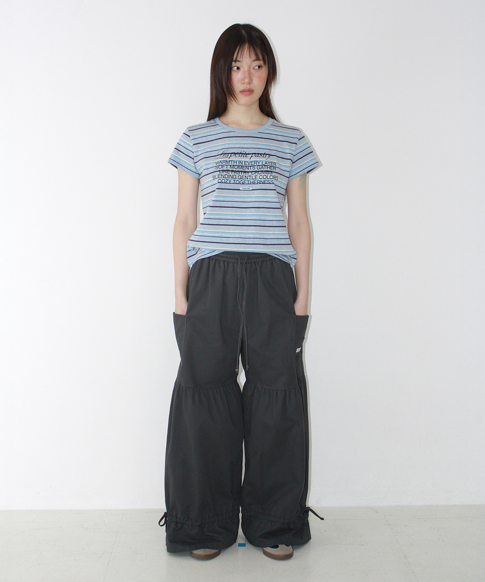 STRING FRILL SHIRRING WIDE PANTS NAVY