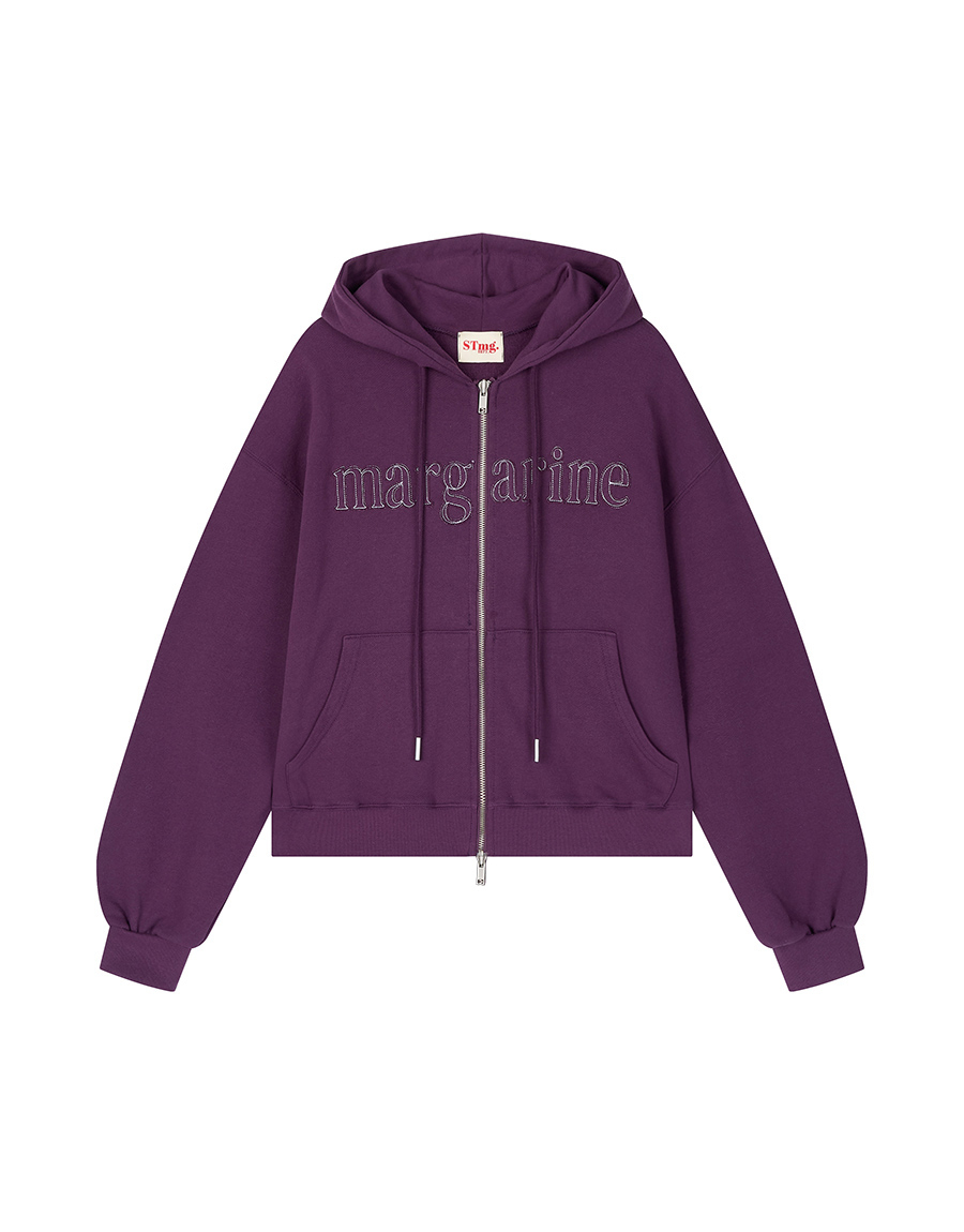 MARGARINE APPLIQUE TWO-WAY ZIP-UP HOODIE - 5 COLORS PURPLE