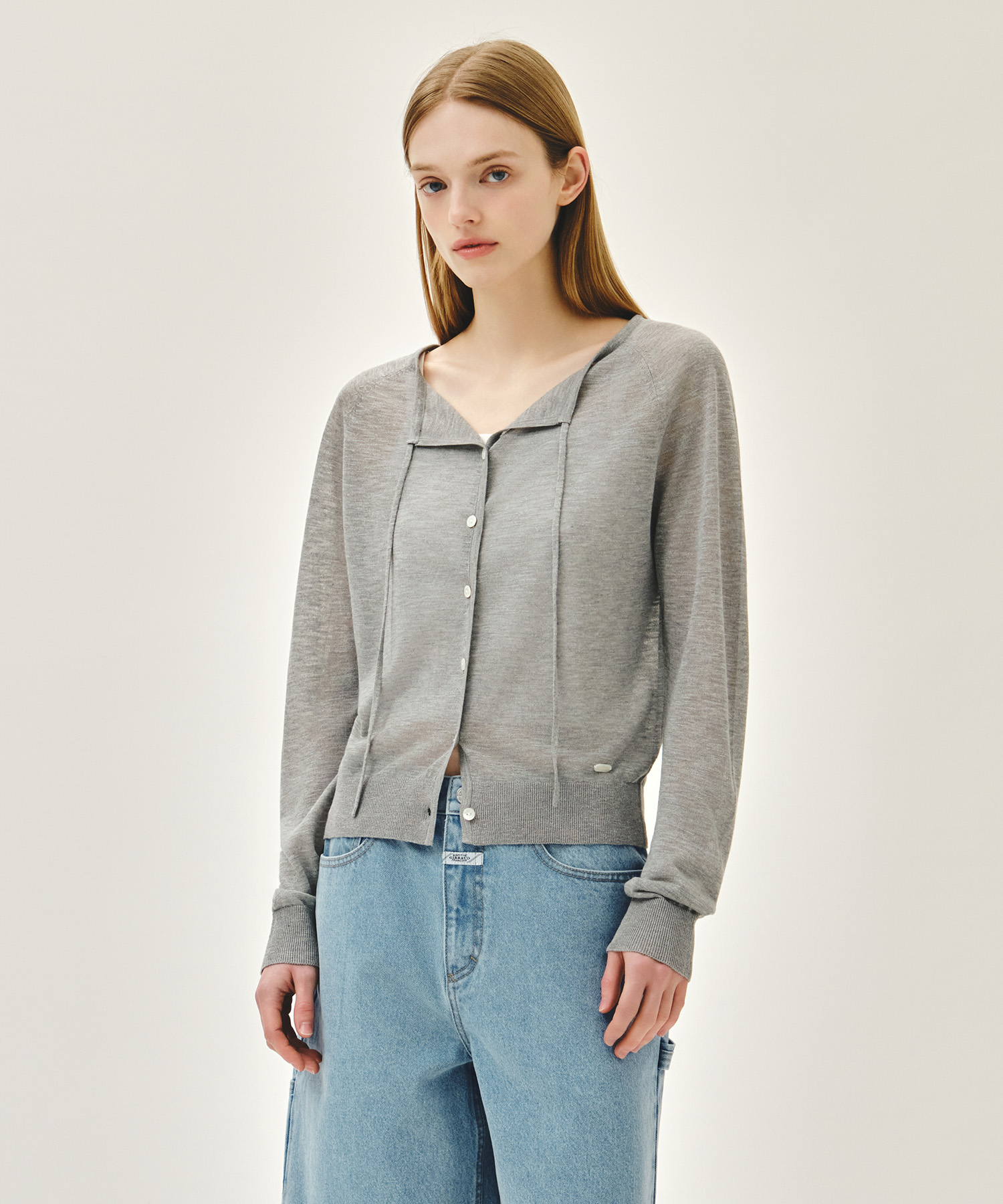 W SHEER KNIT CARDIGAN melange gray