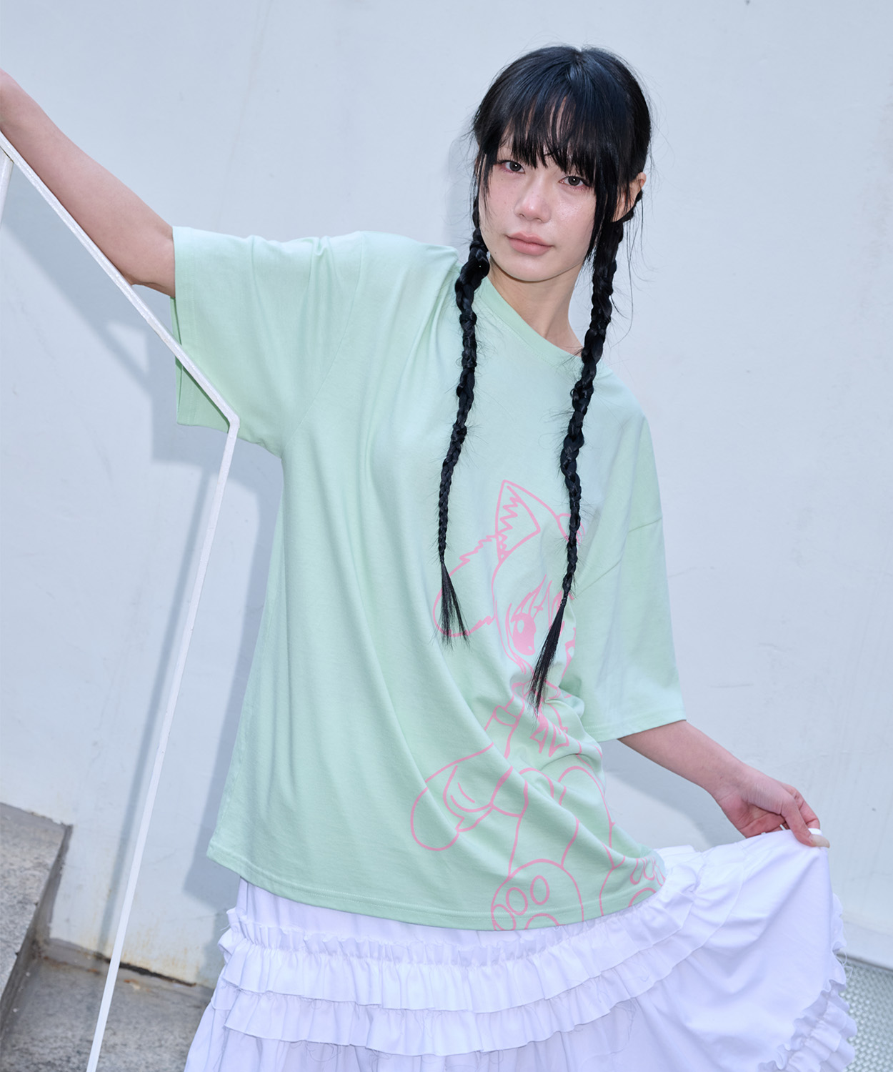 CAT GIRL T SHIRT - MINT