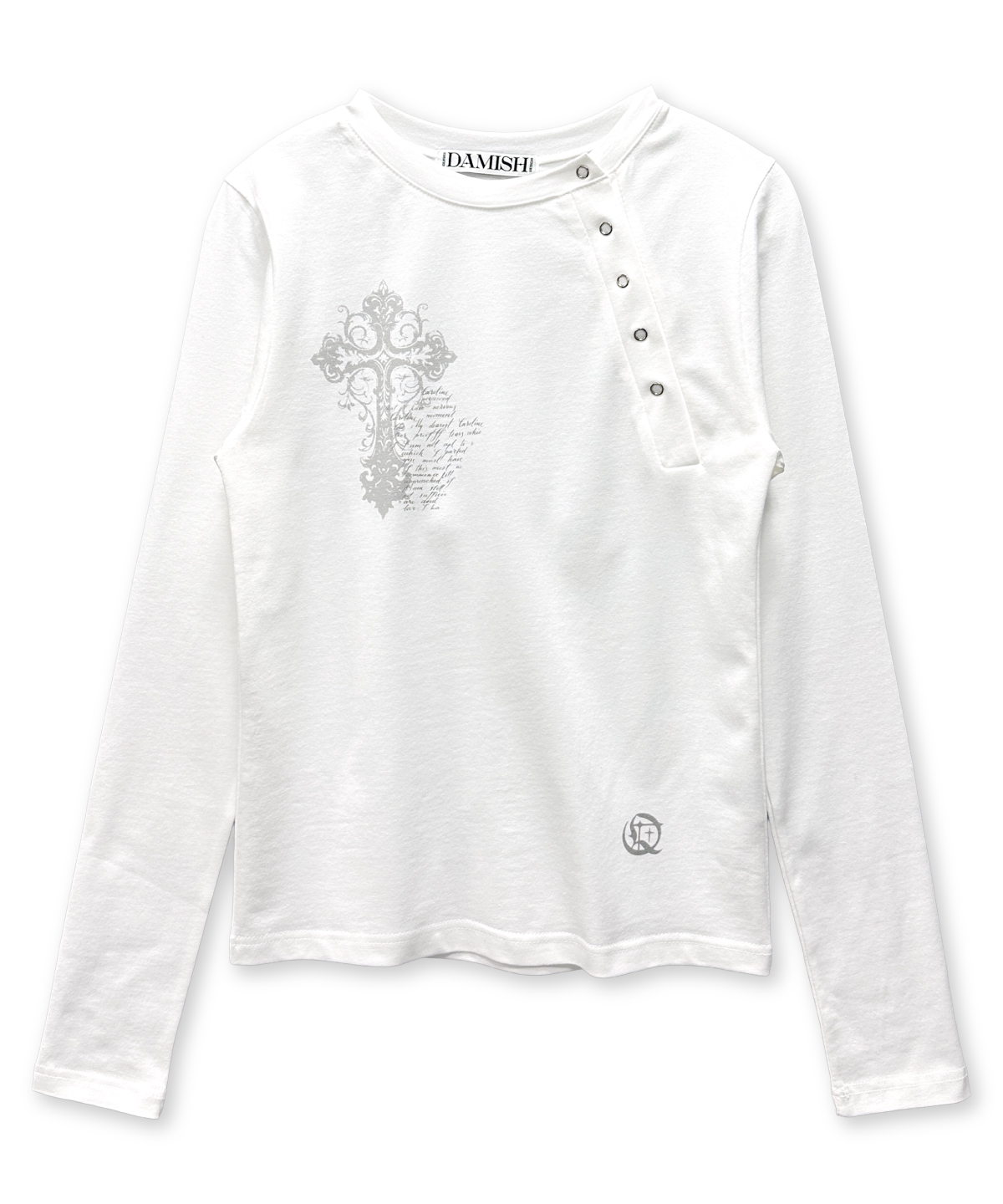Vintage Cross Asymmetry Button Long Sleeve_Ivory