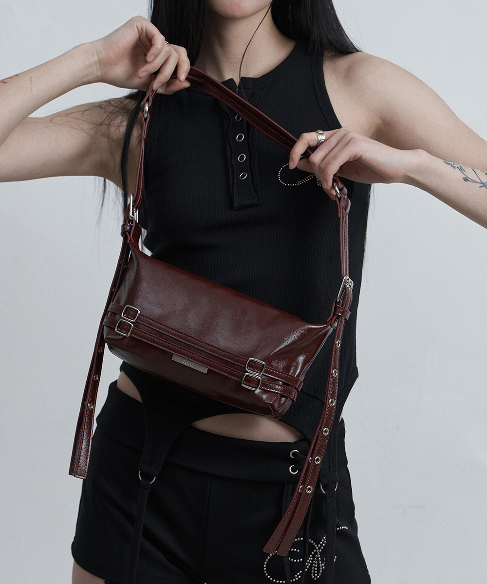 BELTED MINI SHOULDER BAG BURGUNDY