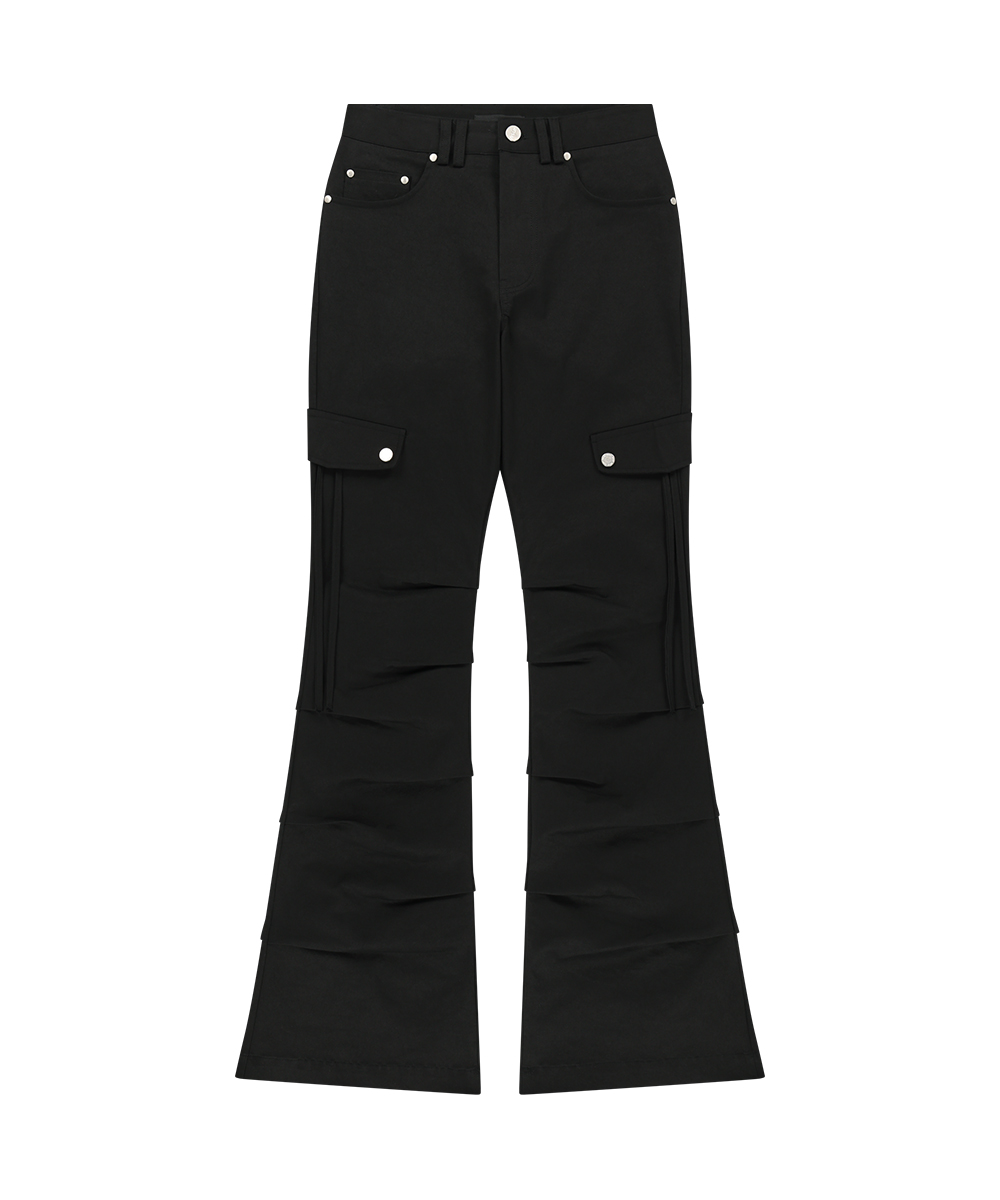SIDE TUCK BOOT-CUT PANTS BLACK