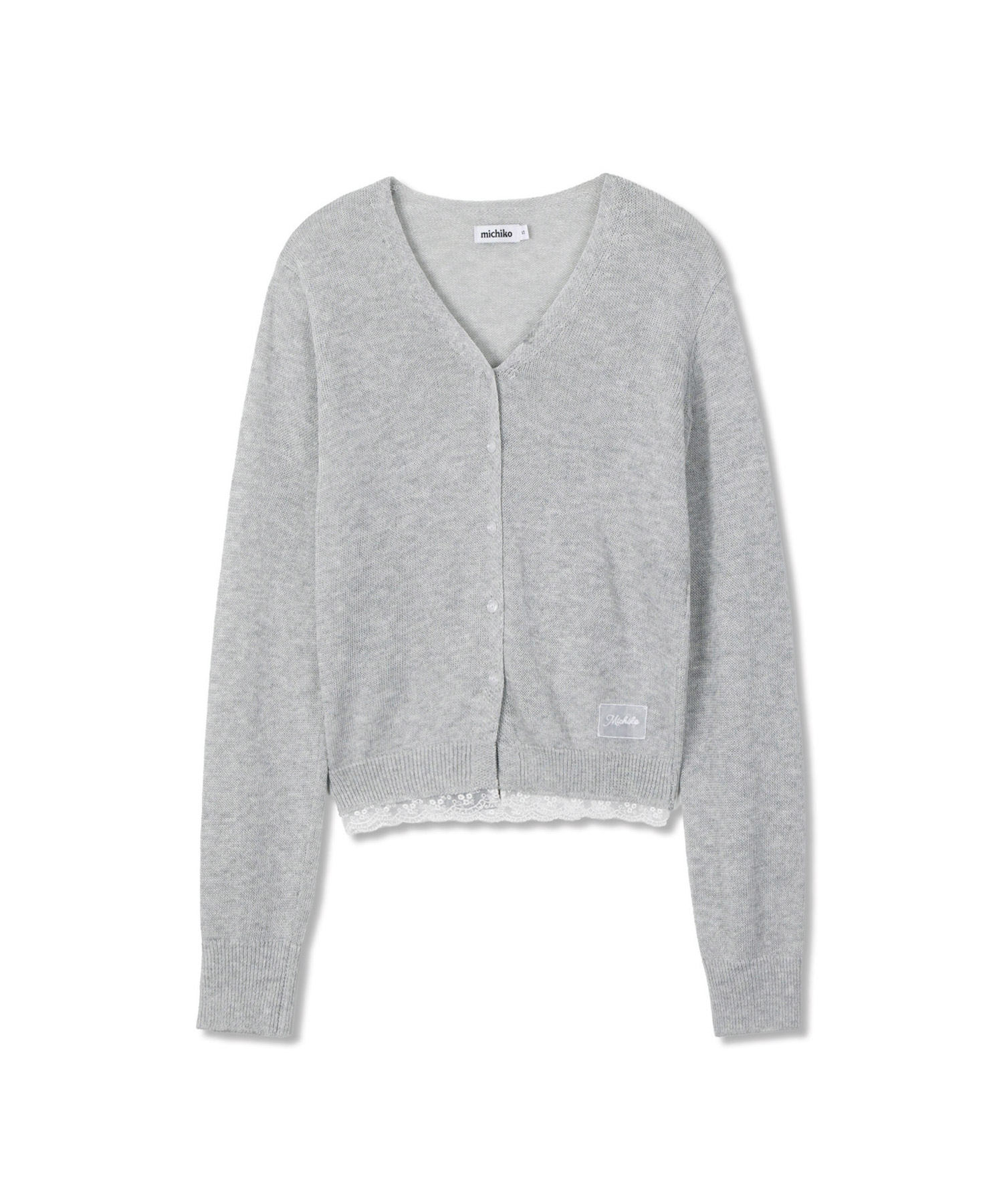 Hem Lace Linen Cardigan Melange grey