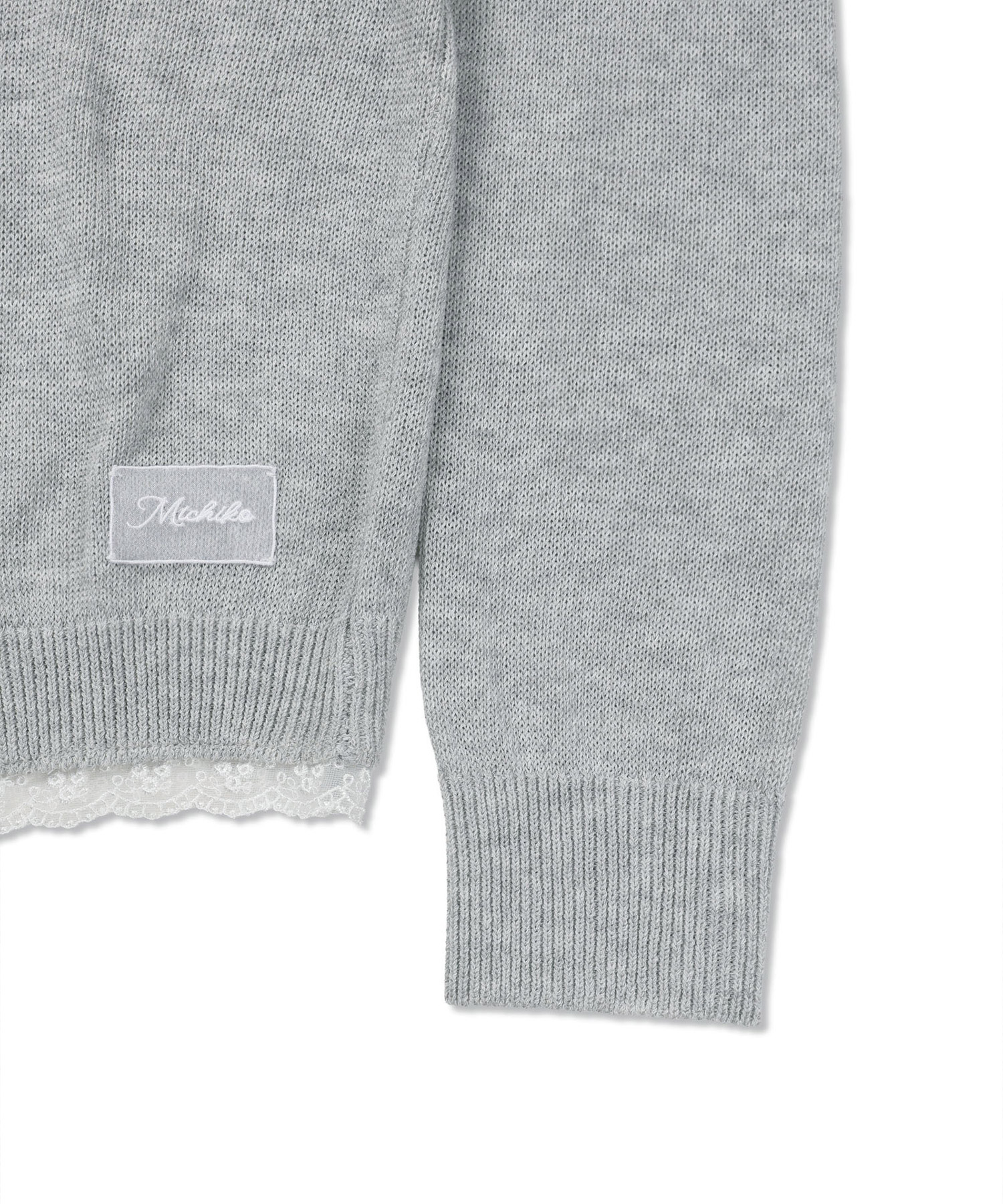 Hem Lace Linen Cardigan Melange grey