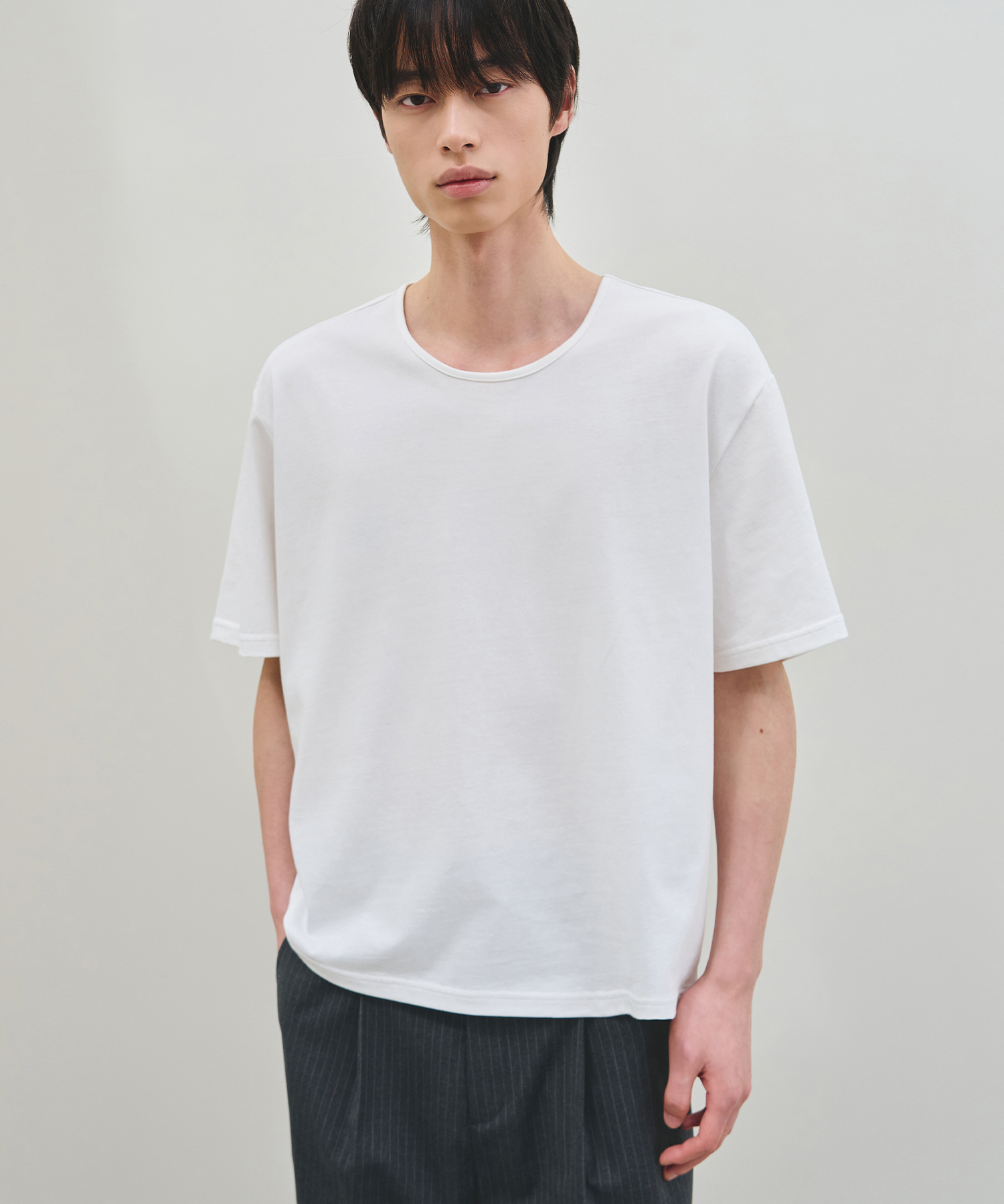 SUPIMA COTTON U-NECK CROP HALF T-SHIRT [ 2 PACK ]