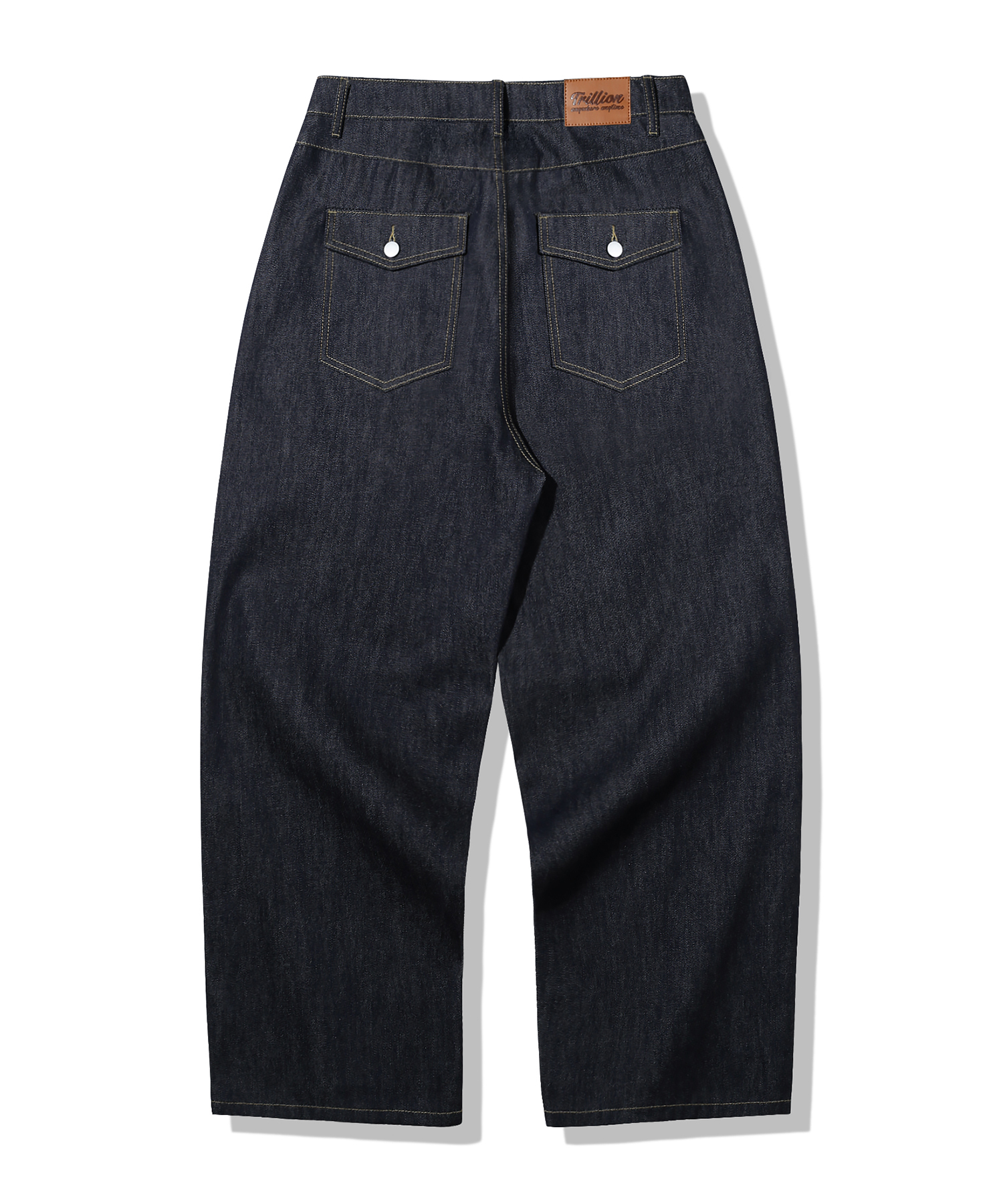 CURVED INCISION WIDE RAW DENIM PANTS_INDIGO