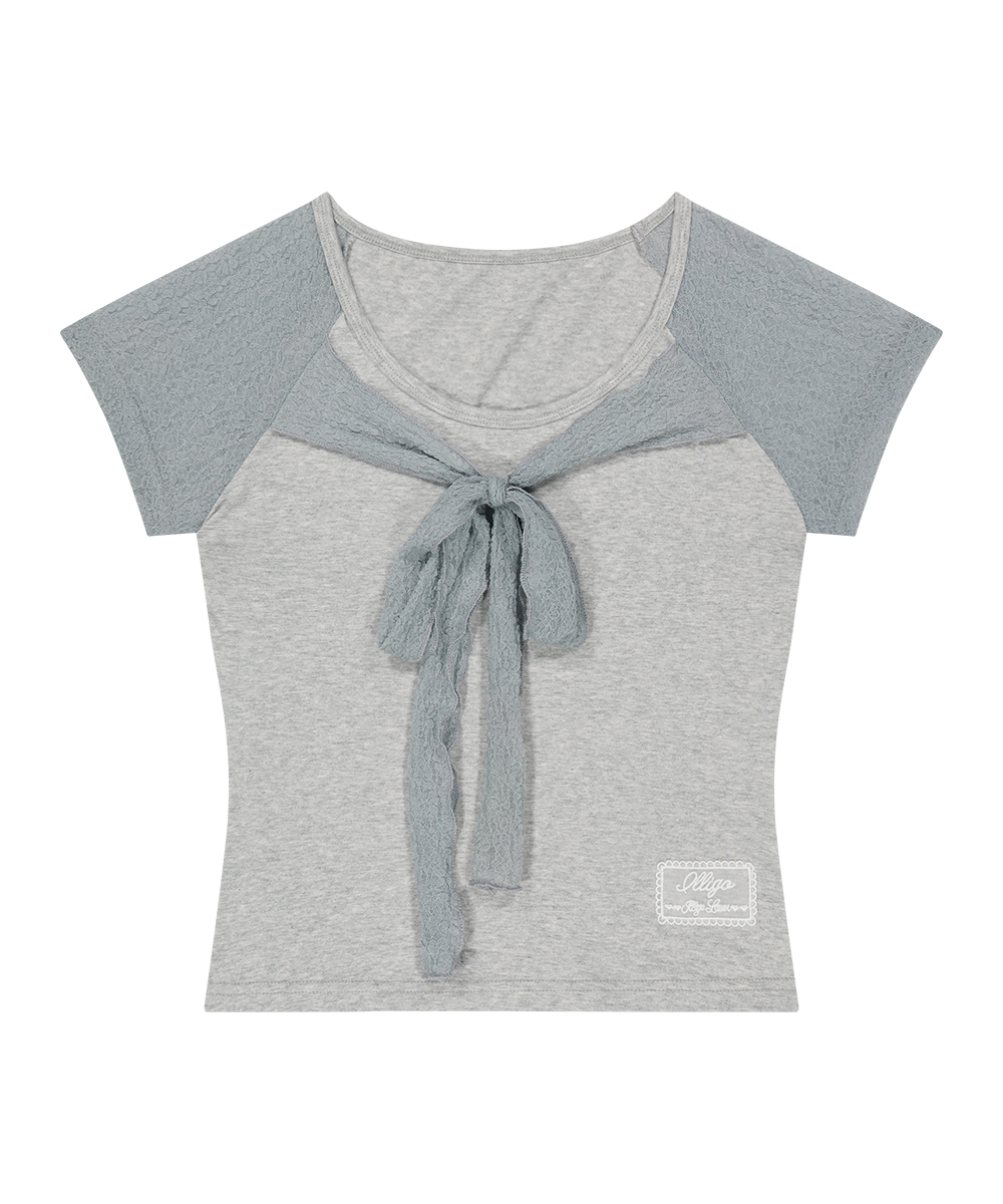 LACE RIBBON COLOR-BLOCK T-SHIRT MELANGE