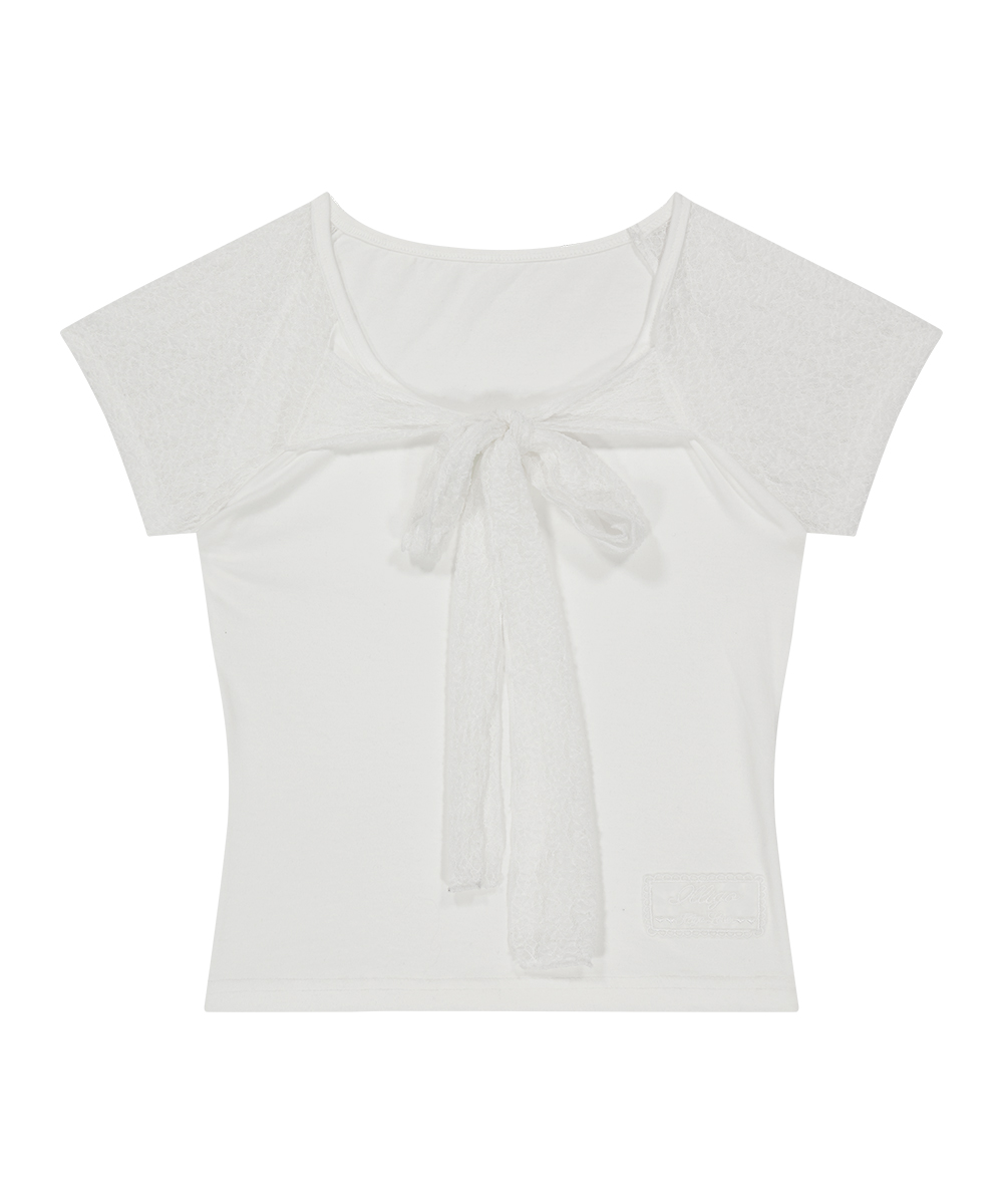 LACE RIBBON COLOR-BLOCK T-SHIRT WHITE