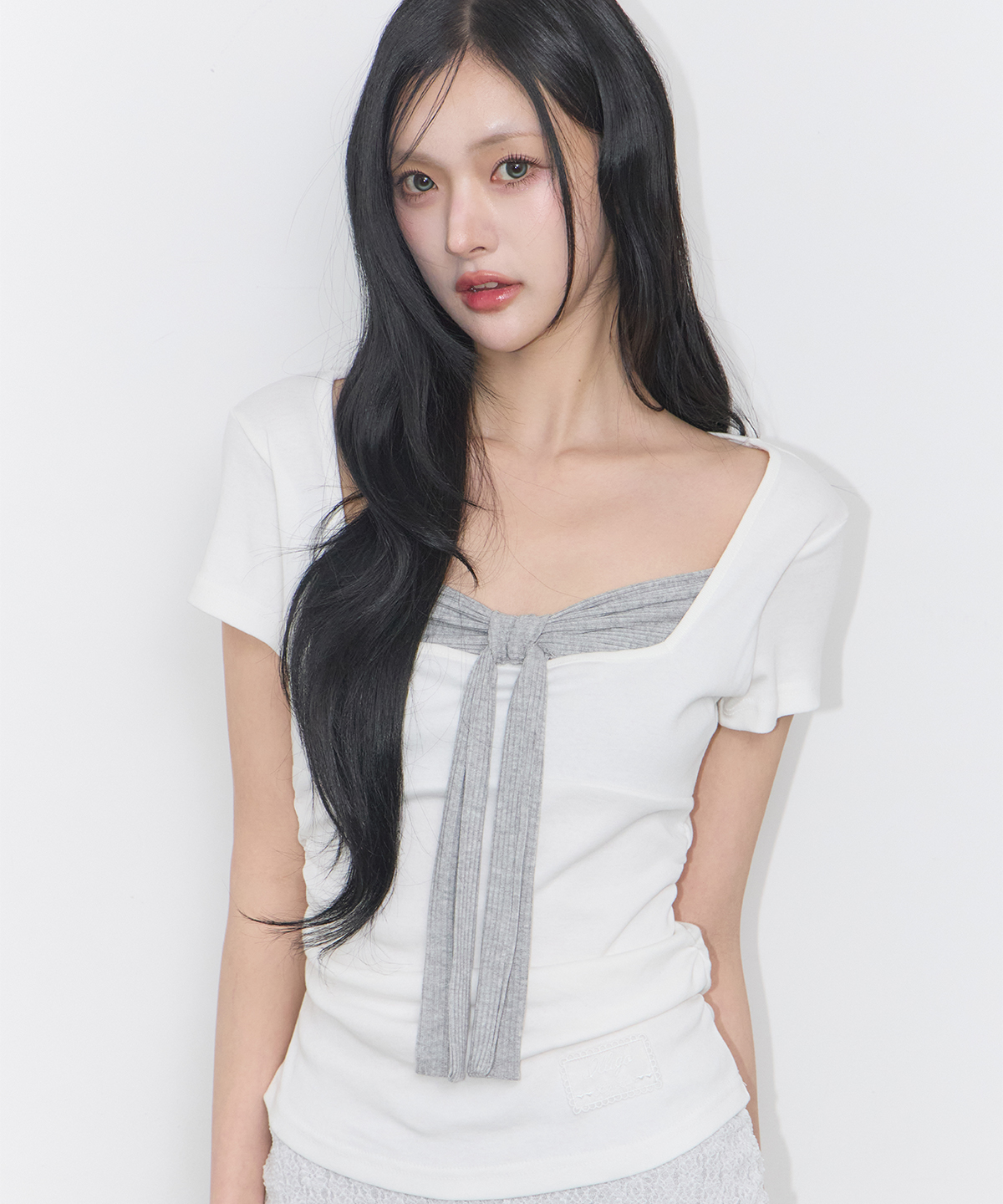 LAYERED RIBBON TIE T-SHIRT WHITE