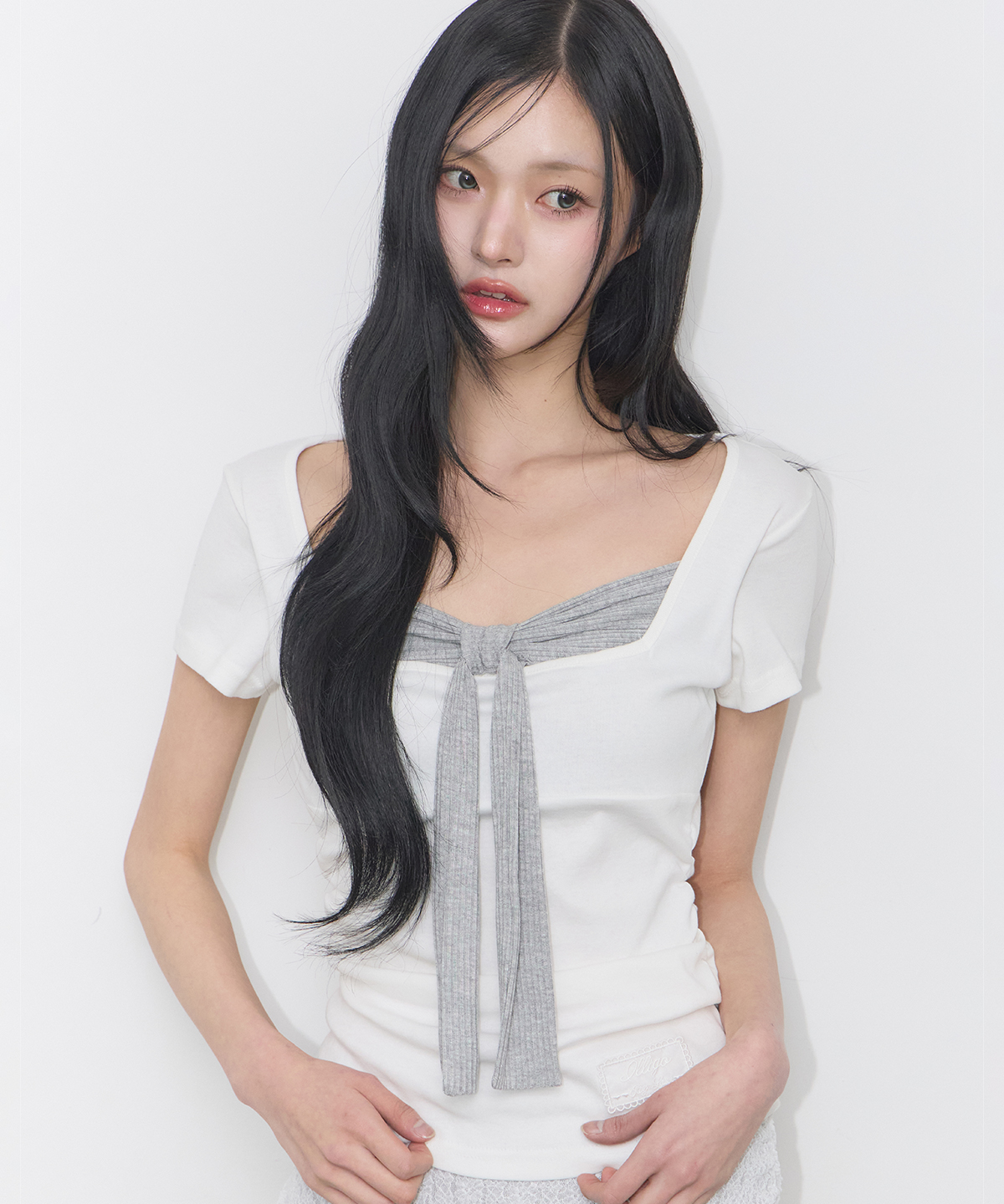 LAYERED RIBBON TIE T-SHIRT WHITE