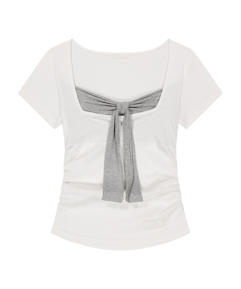 LAYERED RIBBON TIE T-SHIRT WHITE
