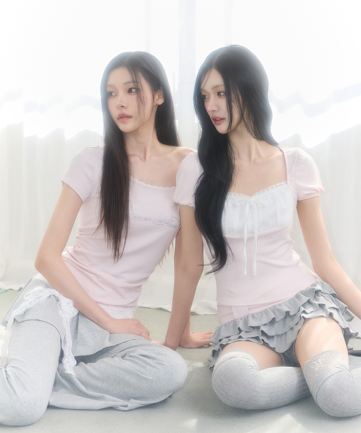 ROSY LACE SQUARE-NECK T-SHIRT PINK