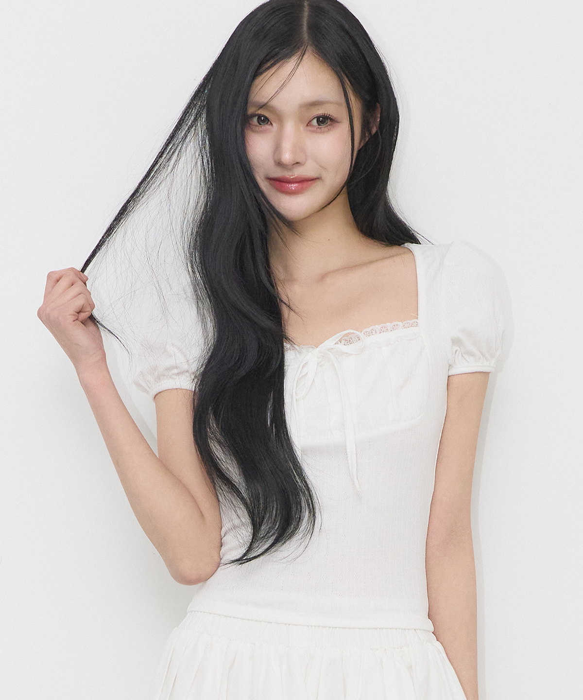 ROSY LACE SQUARE-NECK T-SHIRT WHITE