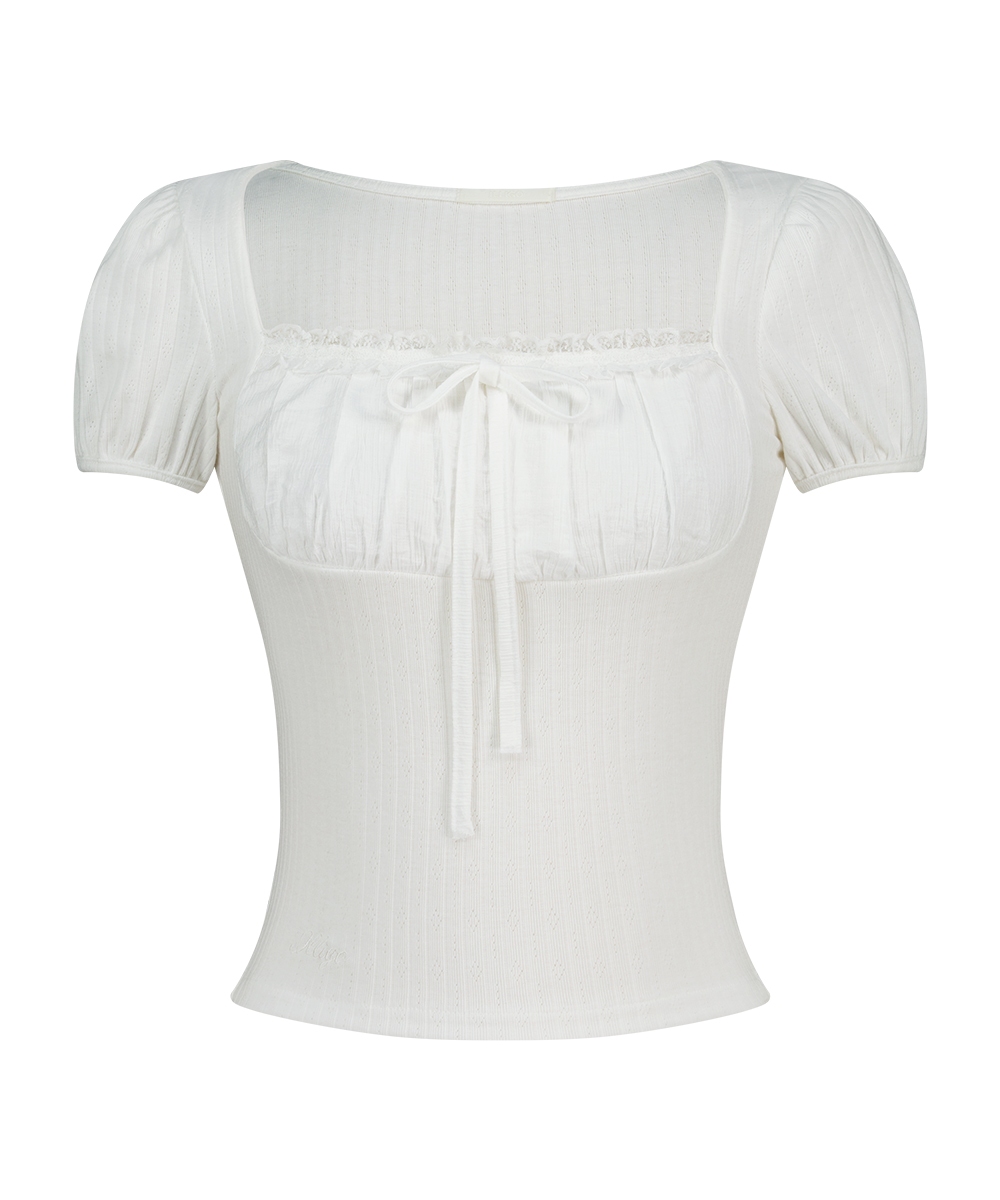 ROSY LACE SQUARE-NECK T-SHIRT WHITE