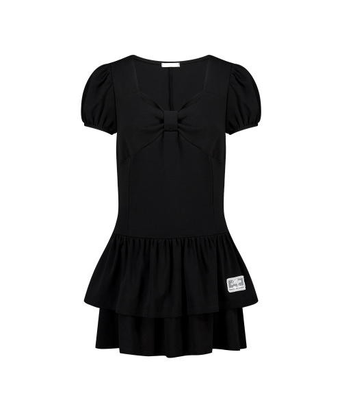 BOW FLARE MINI DRESS BLACK thumbnail 4