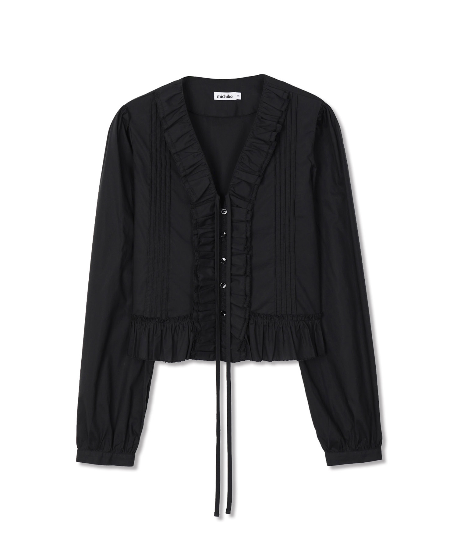 Pin-tuck Frill Blouse Black