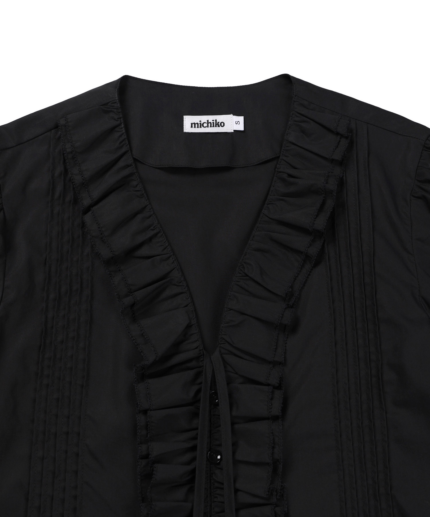 Pin-tuck Frill Blouse Black