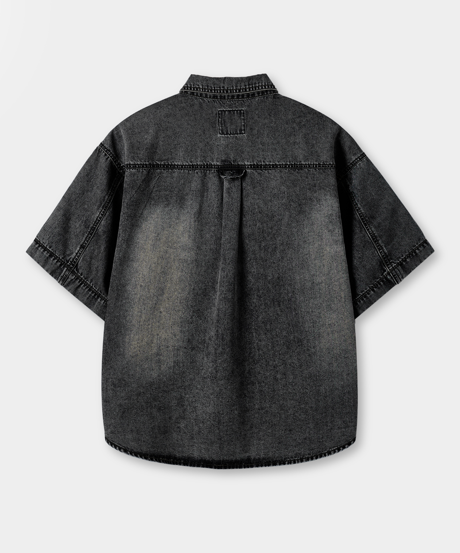 FADED WASHING DENIM TRUCKER HALF SHIRT_VINTAGE BLACK
