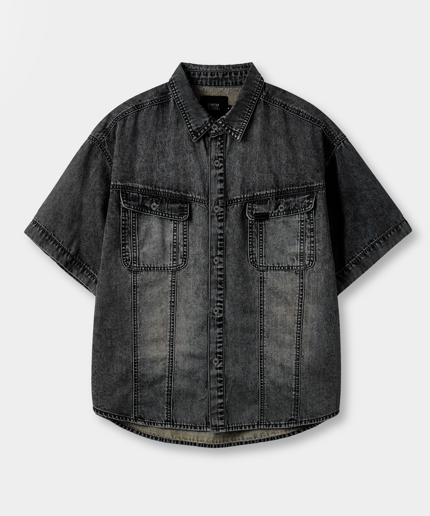 FADED WASHING DENIM TRUCKER HALF SHIRT_VINTAGE BLACK